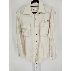 All American Fisherman Mens Sz L Long Sleeve Button Up Nylon Vented Shirt Cream